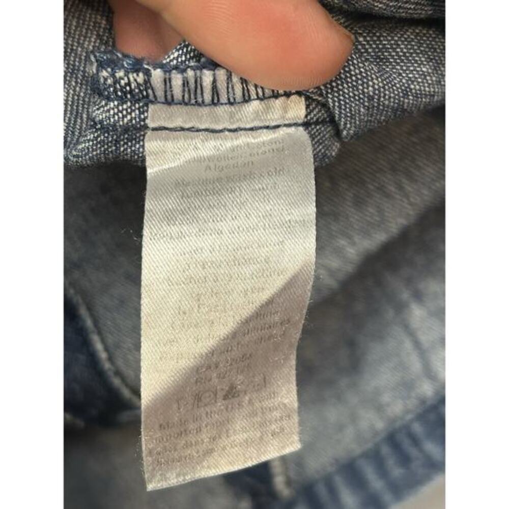 LOUP Alicia Denim Chambray Shift Dress Womens XS Short Sleeve Ruffle Two Tone - Picture 5 of 7